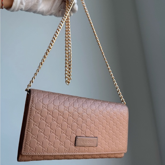 Gucci Brown Leather Clutch with Gold Chain - Picture 1 of 11